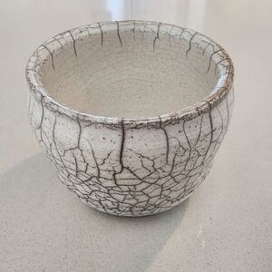 Cracked White Ceramic Art Bowl Or Trinket Dish Handmade
